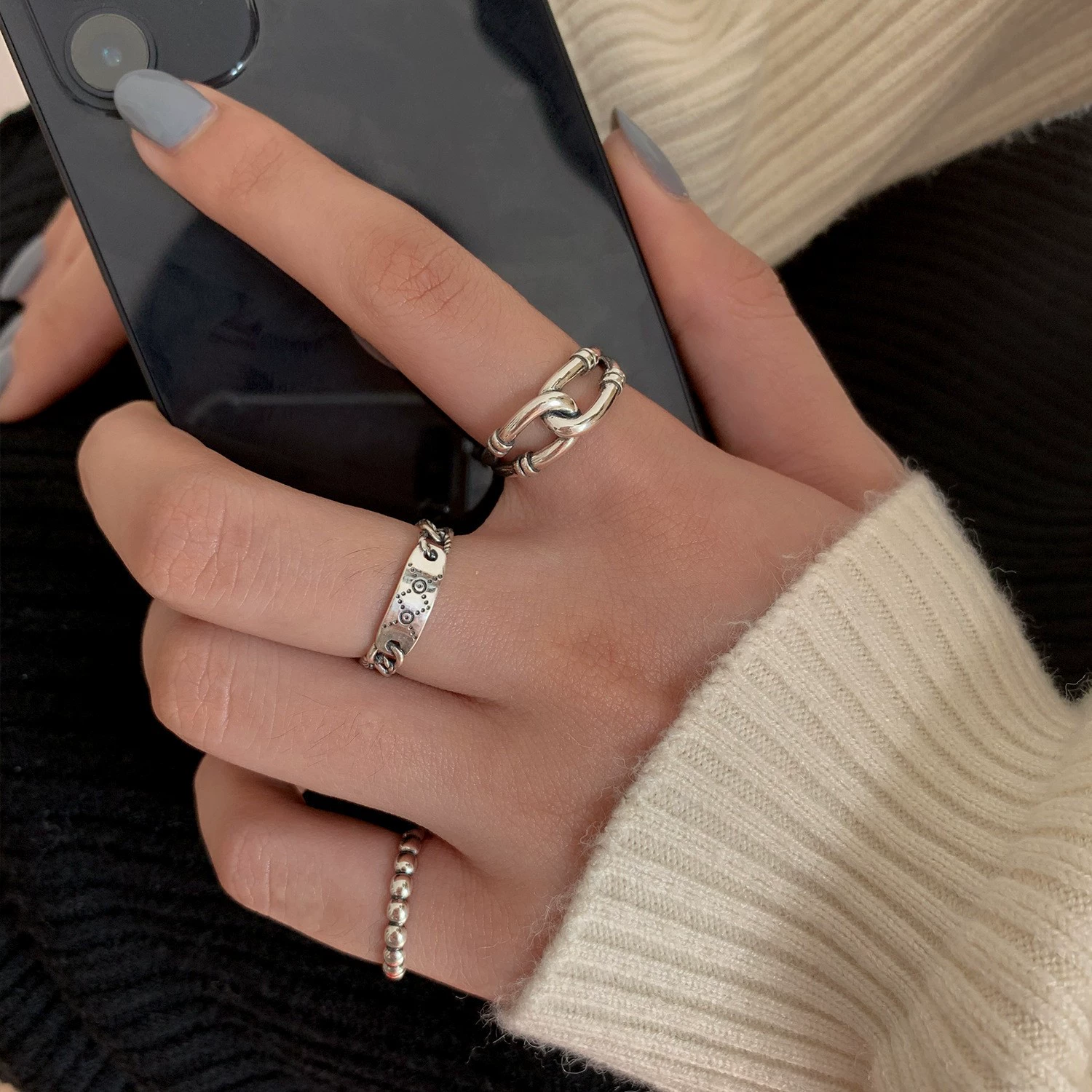 Ring (Small Design) Adjustable, 925 Silver, Simple Elegant Minimal