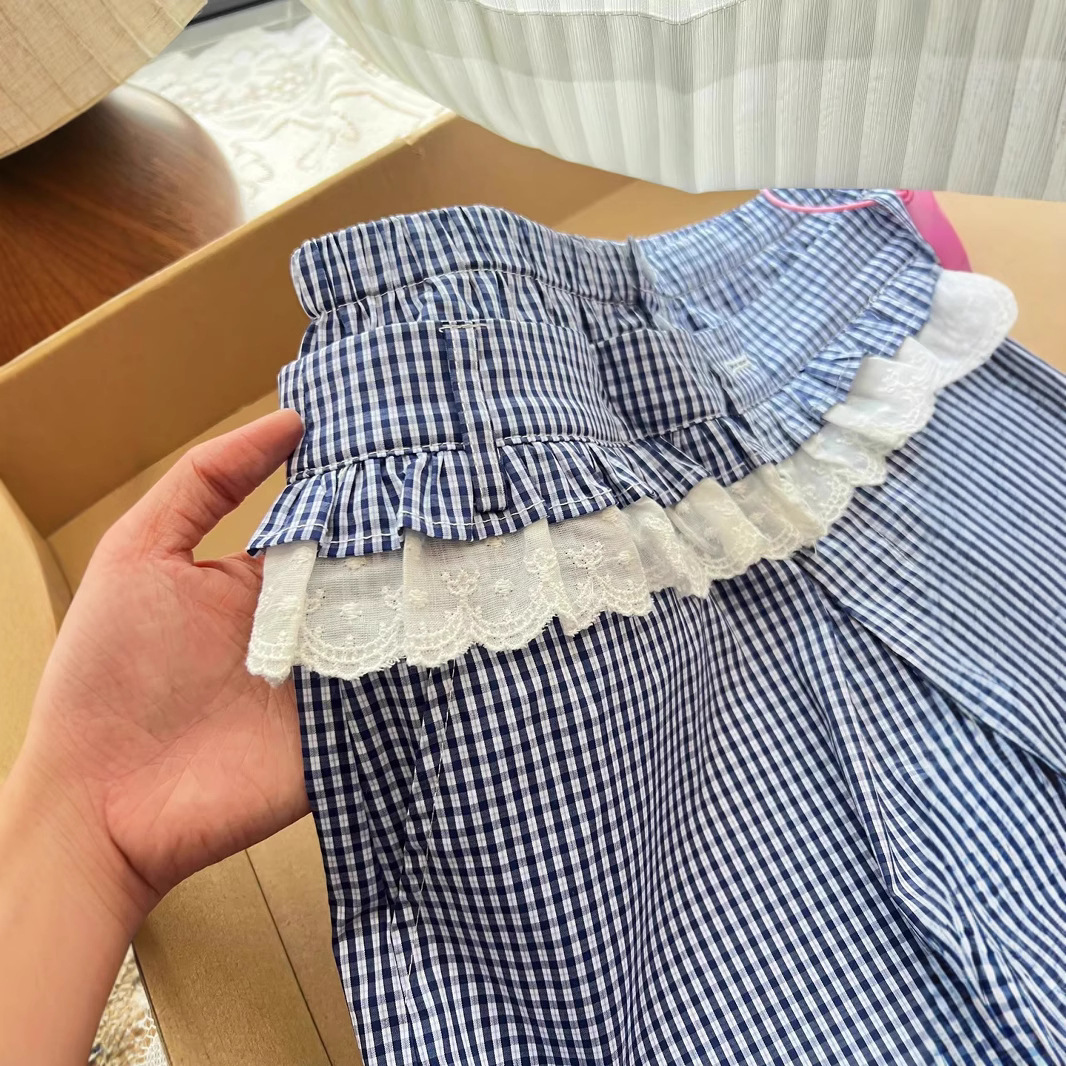 2025 Summer Refreshing Women's Lace Stitching Plaid Casual Pants Lazy Style Comfortable Wide Leg Trousers for Women