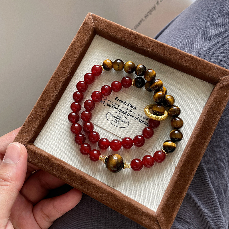[Magic Child Yaoshi] Natural Tiger Eye Stone Red Agate Double Circle Bracelet for Women as a Birthday Gift for Best Friend
