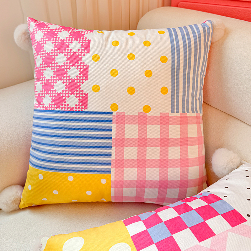 Almohada de dopamina geométrica, funda de almohada, sofá de sala de estar, almohada, impresión de cabecera, almohada de cintura abstracta, bola de pelo