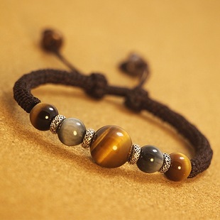 Tiger Eye Obsidian Beads Men's Thai Silver Natural Crystal Bracelet Bracelet Bracelet Bracelet Rope Foot Rope Couple Gift