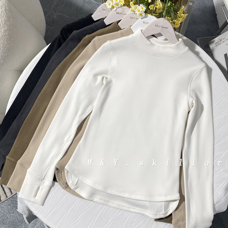 lulu same style velvet half turtleneck yoga sports T-shirt women's autumn and winter sports slim half turtleneck warm bottoming shirt