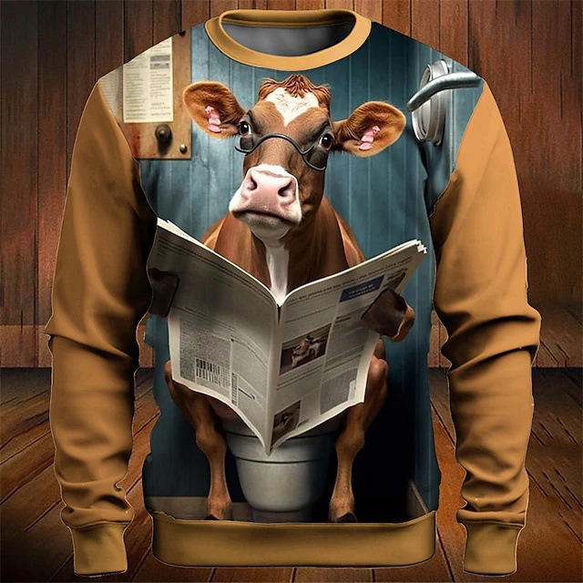 Divertido animal divertido estampado digital en 3D para hombres y mujeres con el mismo estilo suéter suelto de cuello redondo de manga larga