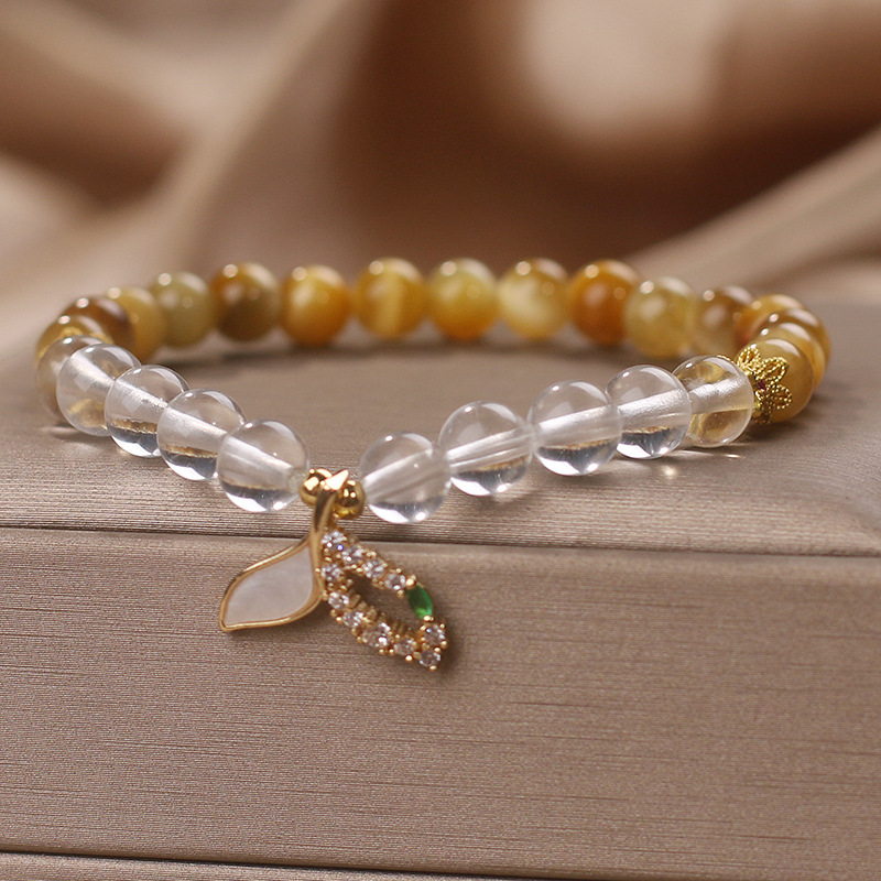 Natural oro tigre ojo piedra pulsera de cristal blanco mujer de alto nivel sensación colgante de cola de pez pulsera ligera lujo nicho joyería de mano