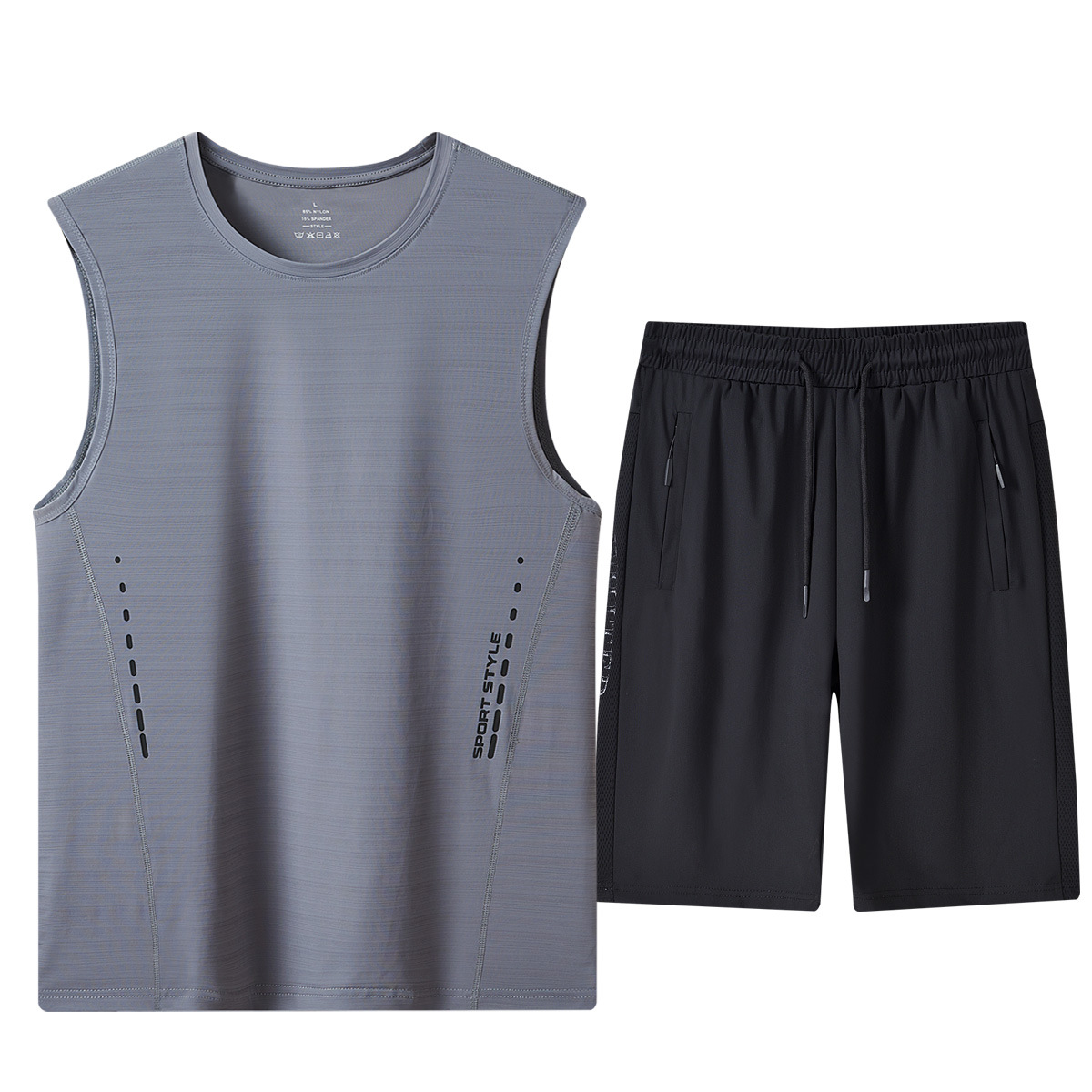 Trajes deportivos de chaleco transfronterizo para hombres verano nuevo hielo rápido secado sin mangas camiseta pantalones cortos sueltos ropa deportiva de baloncesto