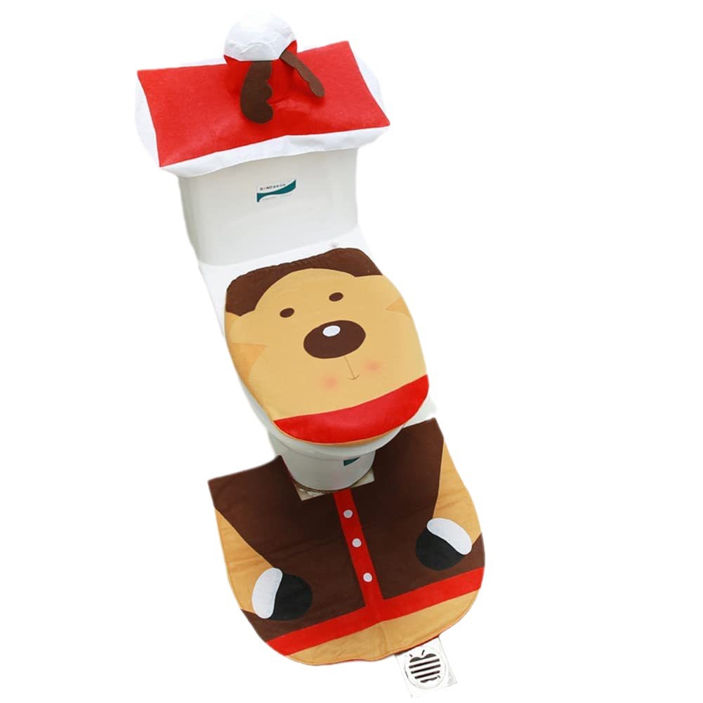 Navidad transfronteriza en stock cubierta de inodoro de Navidad ancianos muñeco de nieve cubierta del inodoro estera del piso cubierta del tanque de agua cubierta del tejido conjunto de tres piezas