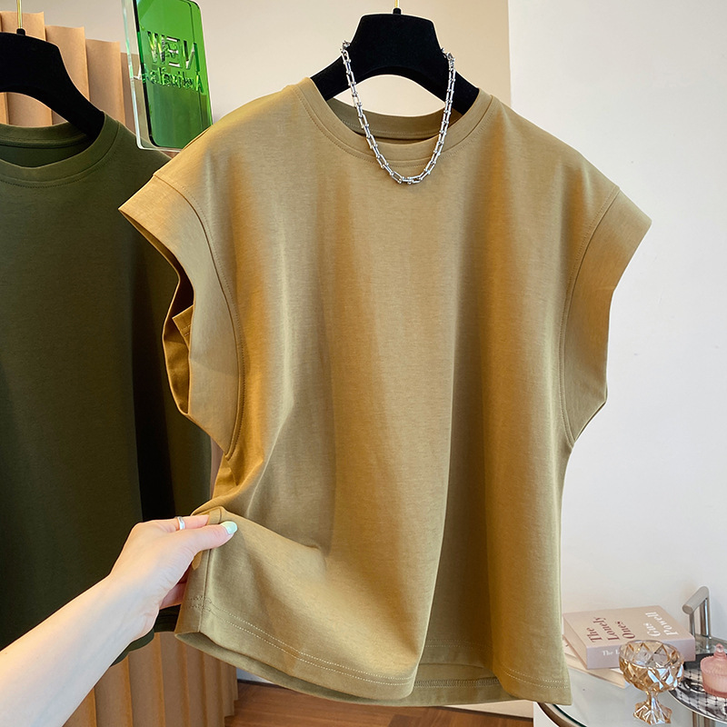 Outlets ~ Withdrawing Cabinet Big Brand Korean Style Design Sense Niche Flying Sleeve T-shirt Women's Loose Pure Cotton Sleeveless Top Women Outlets ~ Withdrawing Cabinet Big Brand Korean Style Design Sense Niche Flying Sleeve T-shirt Women's Loose Pure Cotton Sleeveless Top Women