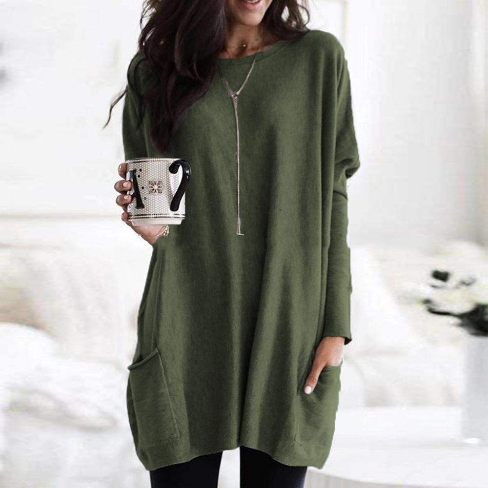 Women's T-shirt Long Sleeve T-shirts Pocket Patchwork Casual Solid Color display picture 3