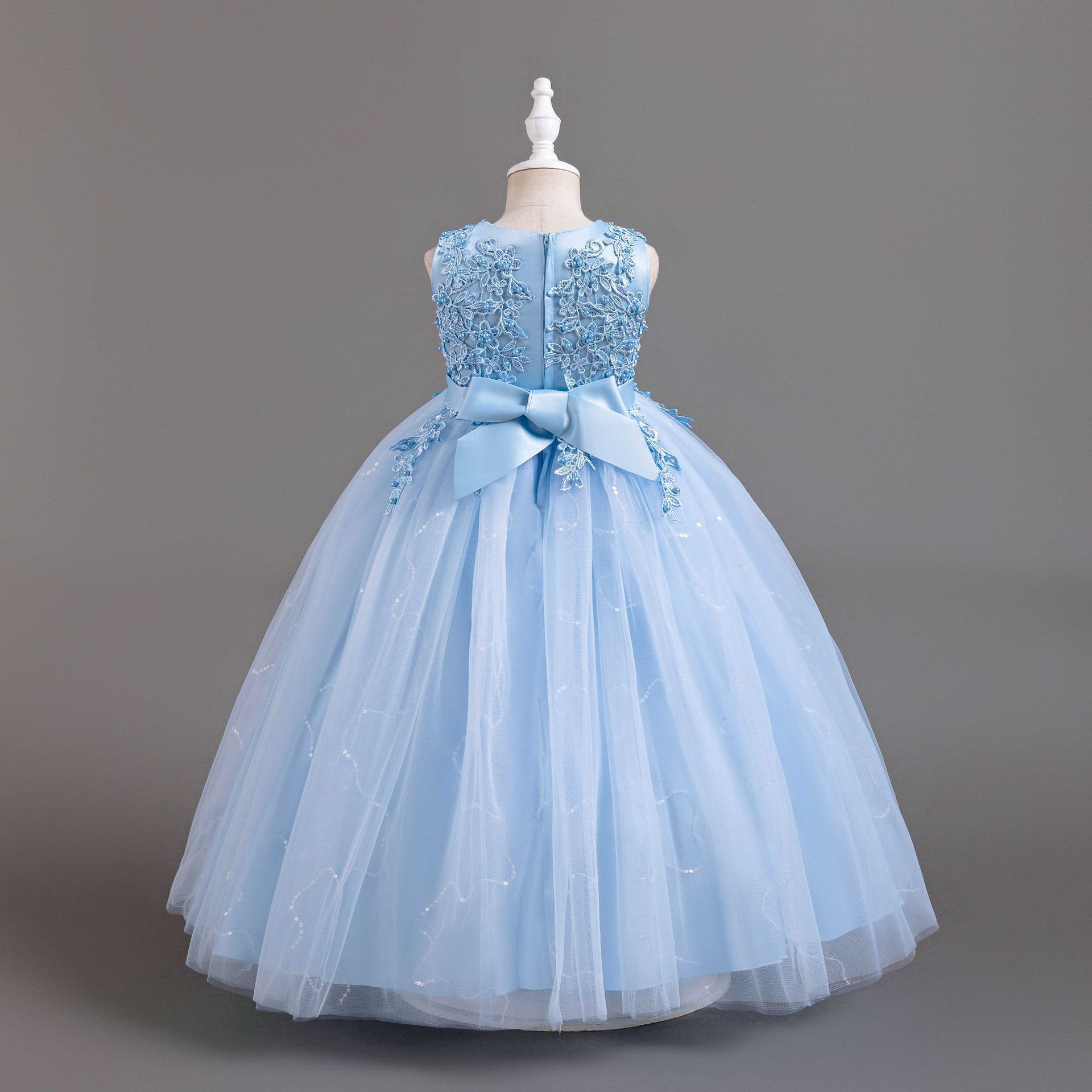 Vestido de princesa infantil con lentejuelas, manga larga, tul, para niña de flores