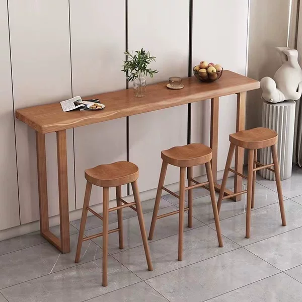 Nordic Solid Wood Home Partition Entryway Table and Stool, Leisure Wall-Mounted Long Bar Table, Folding Bar Table, Milk Tea Table