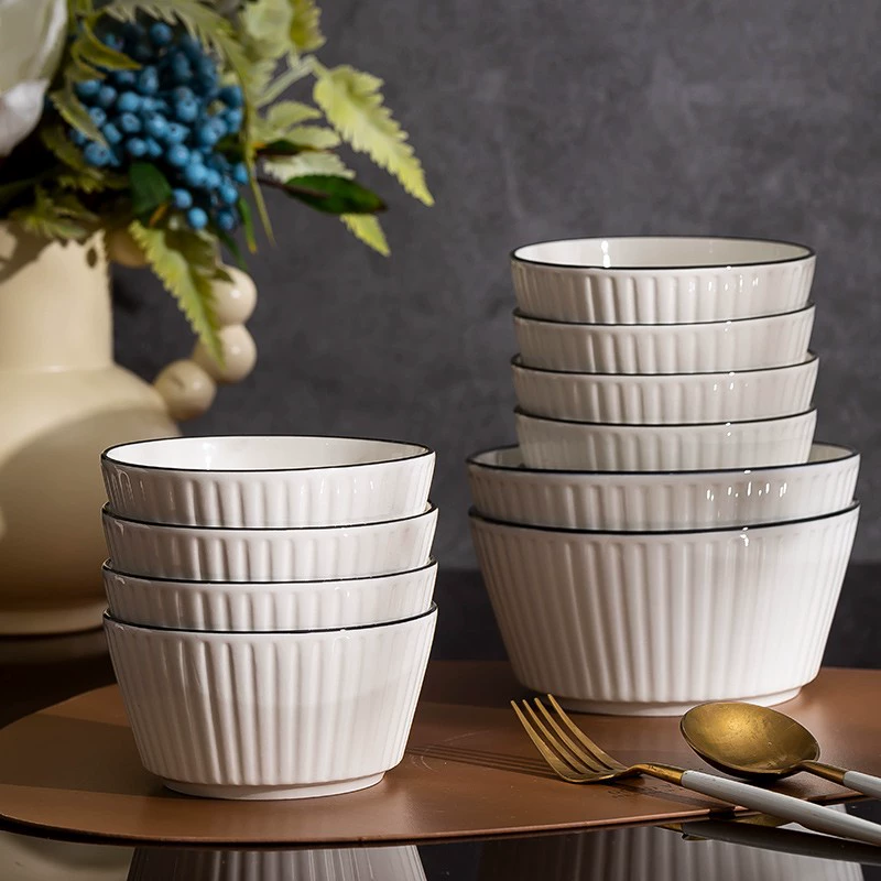 Ceramic tableware set 2023, American vertical stripes, multi‑piece dinnerware with 2.3L lidded pot