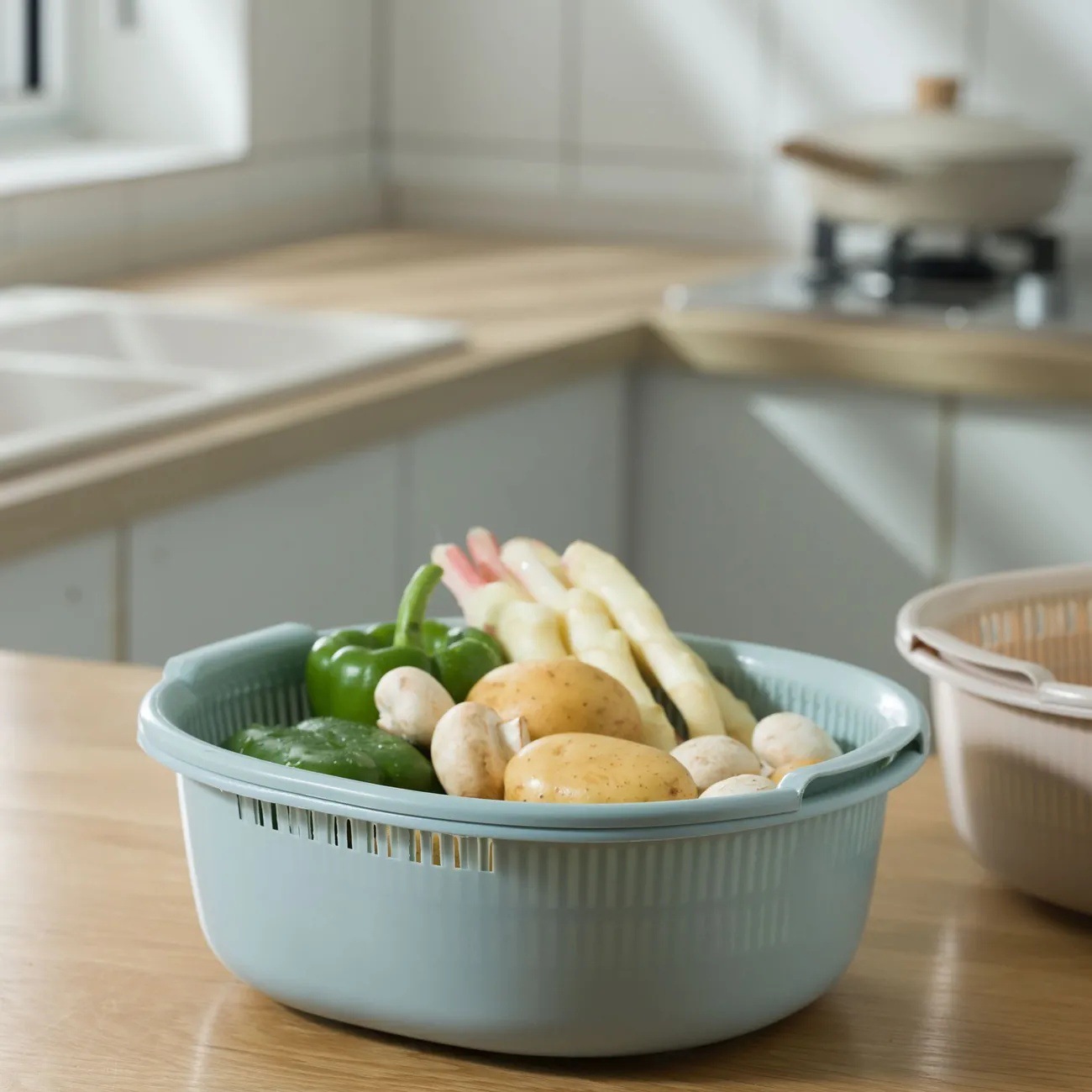 Cesta de drenaje multifuncional de doble capa nueva cuenca de drenaje cuenca de verduras doméstica cuenca de drenaje cocina de drenaje frutas