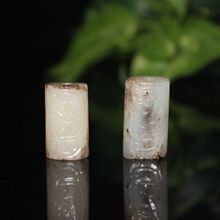 欧美跨境清晚期老和田玉仿古兽玉琮配件 古珠老珠子桶珠玉琮配饰