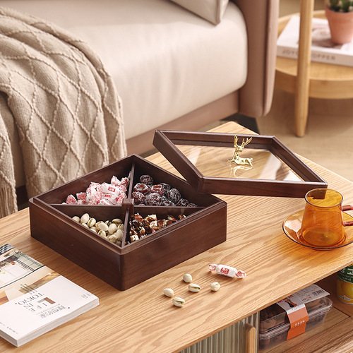 New Chinese-style solid wood fruit and nut box, candy box, household nut box, household divided compartment with lid snack melon seed storage box