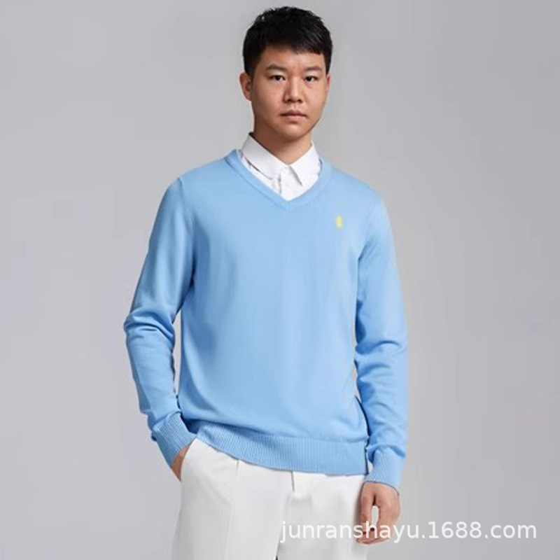 Men's V-Neck Pullover Sweater, Long-Sleeve Knit Polo Shirt, Casual Base Layer for Middle-Aged Men
