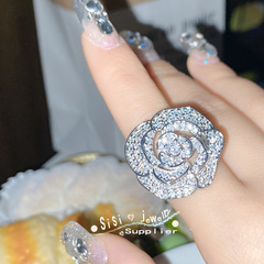 Sisi Sparkling Micro-Set Camellia Flower Five-Piece Set, 18k Full-Covered Diamond Ring, Elegant and Advanced Earrings and Necklace