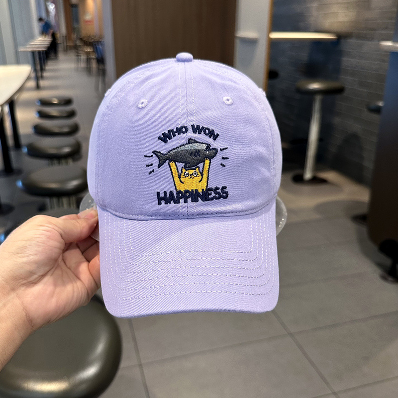 Sombrero de béisbol de mujer coreana, jóvenes hombres y mujeres de la calle con letras de gato bordadas de pez, sombrero de cara pequeña.