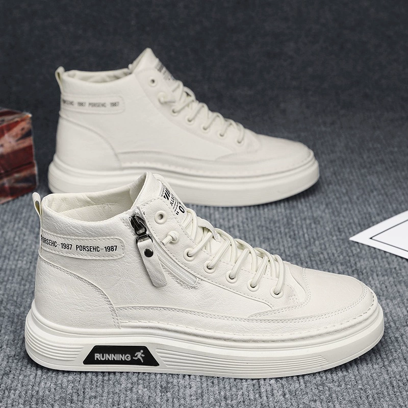 Высокая мужская обувь осенняя и зимняя мода 2024 новая обувь на молнии мужская бархатная спортивная повседневная обувь для студентов