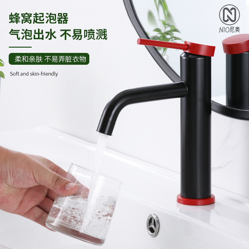 Sus304 Stainless Steel Brushed Gold Washbasin Hot and Cold Head Bathroom Countertop Basin Faucet Balcony Washbasin