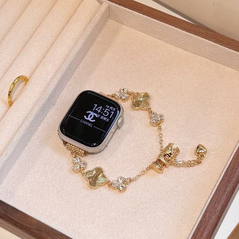 爆闪镶钻四叶草适用苹果appleiwatchS10手表带s8轻奢s9金属高级女|undefined