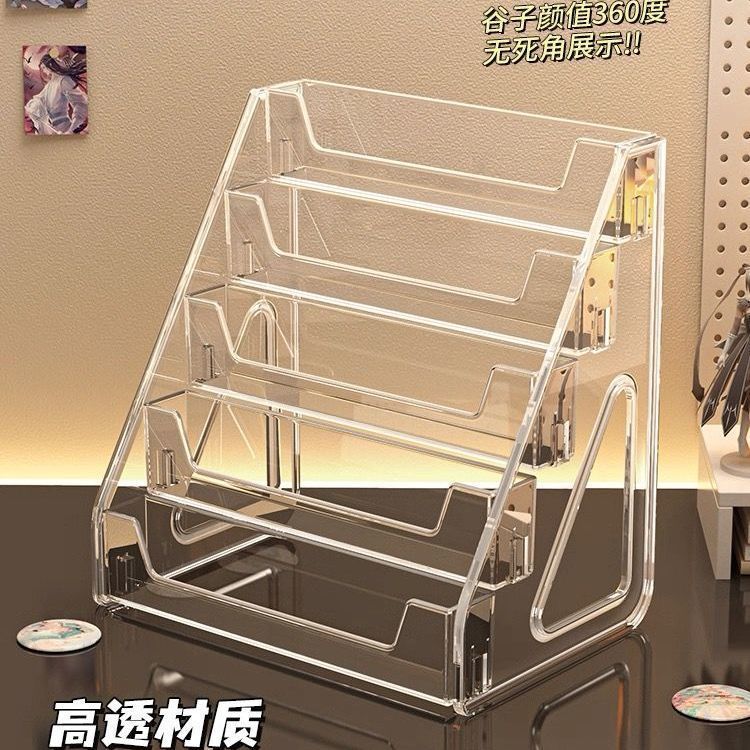 Step Ladder Desktop Display Stand for Badges, Transparent Vertical Storage Box, Multi-Layer Ladder Shelf