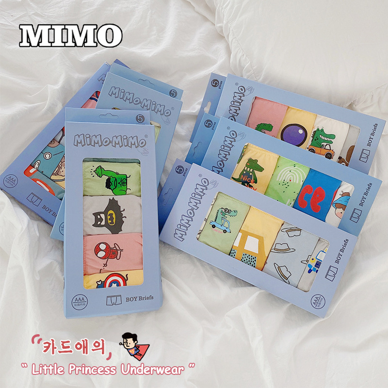 Mimo Boys' Underwear, Pure Cotton Type a Baby Boy Boxer Briefs, Cartoon Shorts for Small and Medium-Sized Children, Export 5-Pack