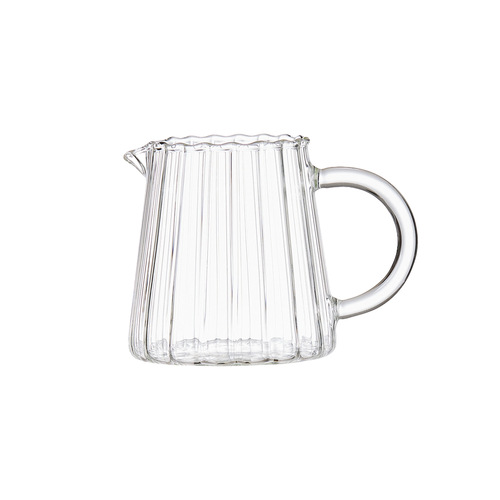 High Borosilicate Transparent Vertical Striped Small Milk Can Concentrated Coffee Milk Cup with Handle Milk Pitcher with Pointed Tip Glass Mini Milk Pitcher