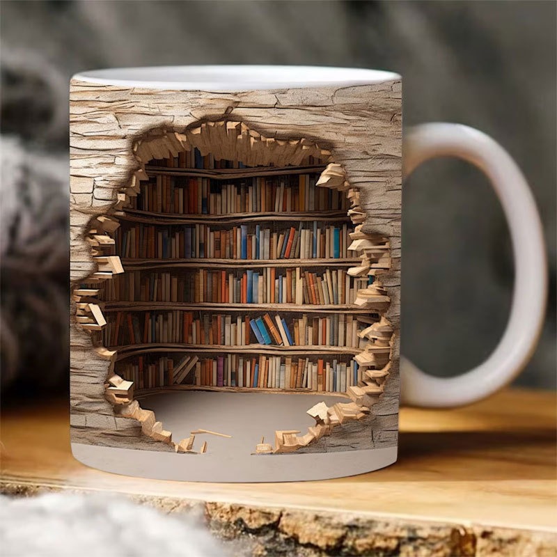 Nuevo estilo transfronterizo de cerámica 3D Bookshelf Mug taza de diseño de espacio creativo taza multiusos
