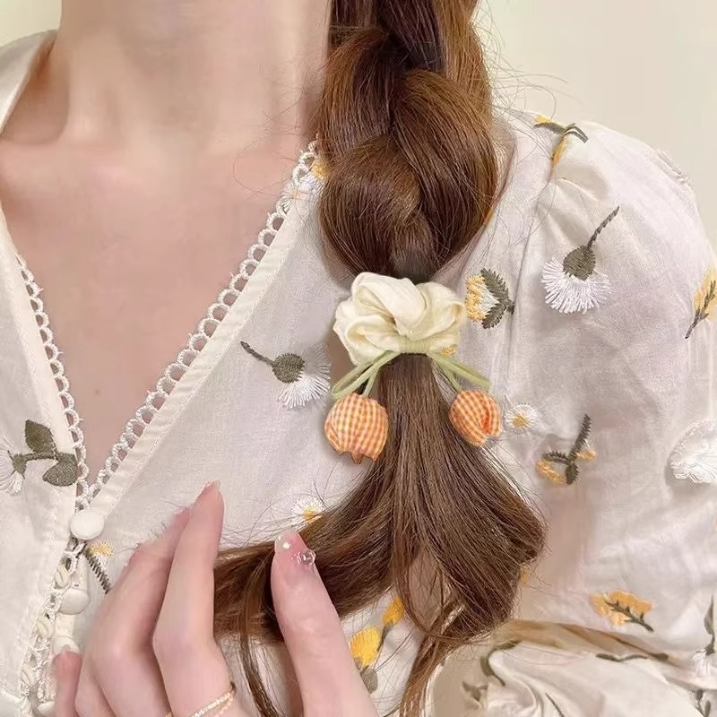 Tulipán cremoso, lazo para el cabello de intestino grueso, hilo para el cabello de alta gama para mujer, verano dulce y lindo, hilo para el cabello Mori, accesorios para el cabello