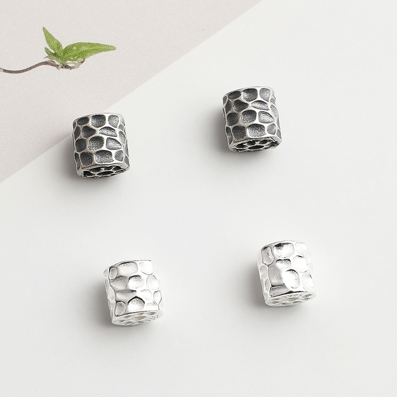 S925 sterling silver vintage hammered beads for DIY bracelet and necklace making, crystal charm beads, hammered texture loose beads accessories