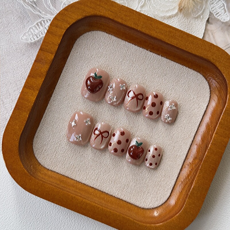 2026 New Year Edition Red Apple Wearable Nails Pink Short Nail Art Stickers Atmosphere-Creating Fake Nails Finished Nail Pieces 2026 New Year Edition Red Apple Wearable Nails Pink Short Nail Art Stickers Atmosphere-Creating Fake Nails Finished Nail Pieces
