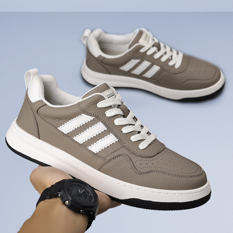 Zapatos casuales de cuero de vaca para hombres, zapatos de skate transpirables de suela gruesa, marca de moda, zapatos blancos de cuero para hombres, zapatos para hombres