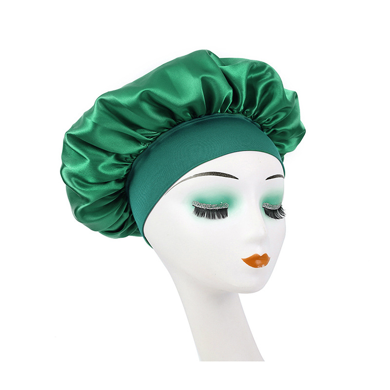 Amazon damas de borde ancho de alto elástico sombrero, sombrero de dormir, sombrero de baño, sombrero de quimioterapia, sombrero de seda, sombrero de cuidado del cabello transfronterizo