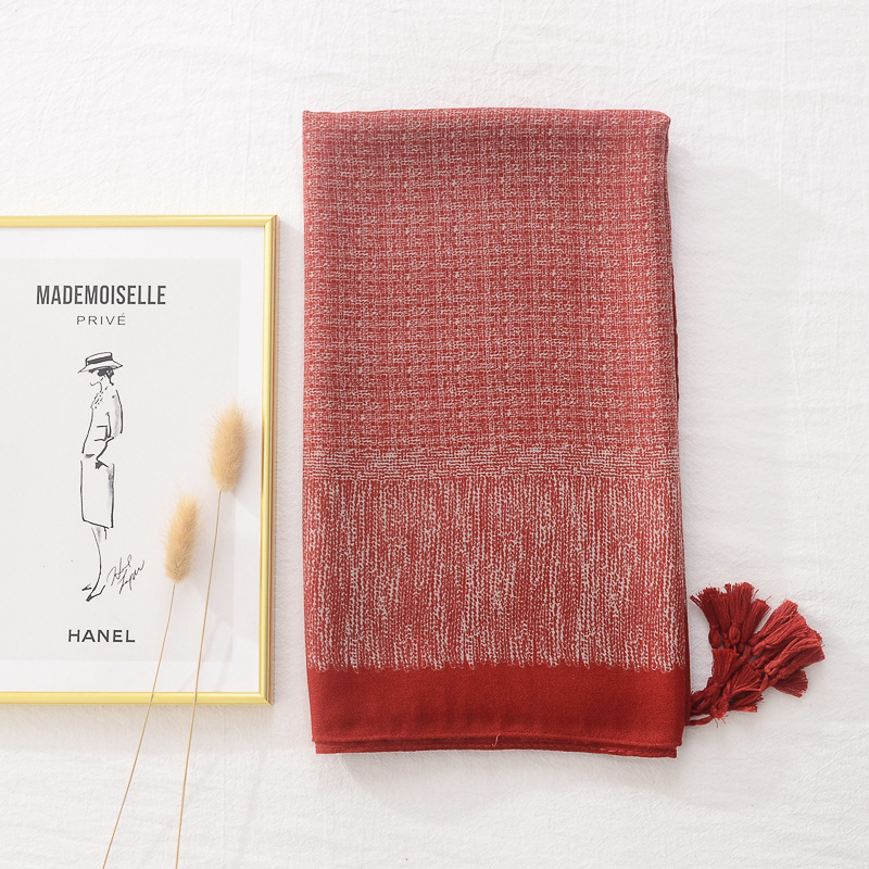 Bufanda retro de primavera y otoño de color artístico chal de viaje de todo fósforo línea recta pequeña TELA ESCOCESA patrón geométrico bufanda de algodón y lino