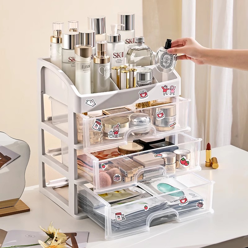 Caja de almacenamiento de cosméticos tipo cajón gran acabado de escritorio de cuidado de la piel dormitorio acabado de almacenamiento estante caja de joyas