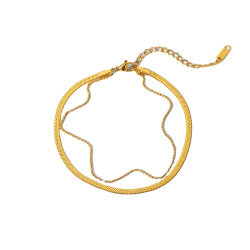 European and American French women's new titanium steel anklet 18K gold polished blade chain snake chain millet bead chain double layer anklet
