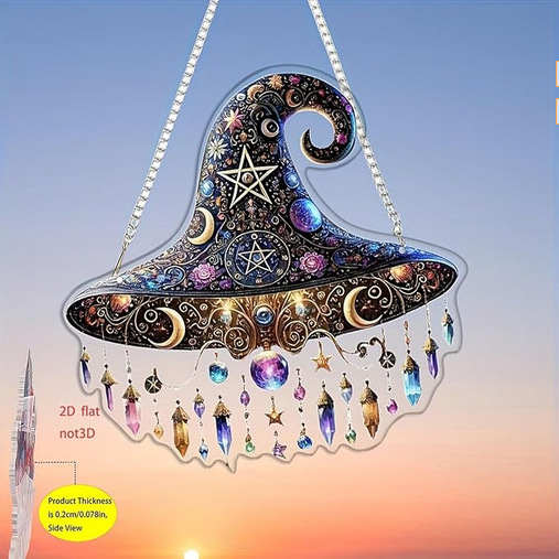 Colgante de cristal de la bruja de la luz de la luna, 'Acrílico en la pared, decoración del hogar festivo, reloj de sol,