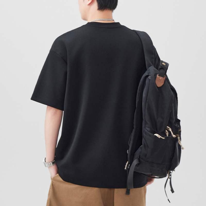 Free Shipping Heavyweight Short-Sleeved T-Shirt Men's Loose Trendy Brand Men's Pure Color Round Neck Pleated Half-Sleeve 2025