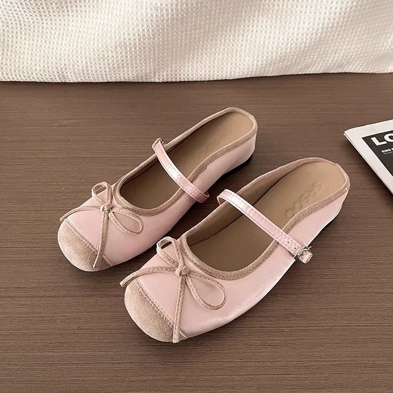New 2026 Height-Increasing Half-Slipper Bow Ballet Shoes for Petite Individuals, Exquisite Satin Surface, Single-Strap Closed-Toe Flats