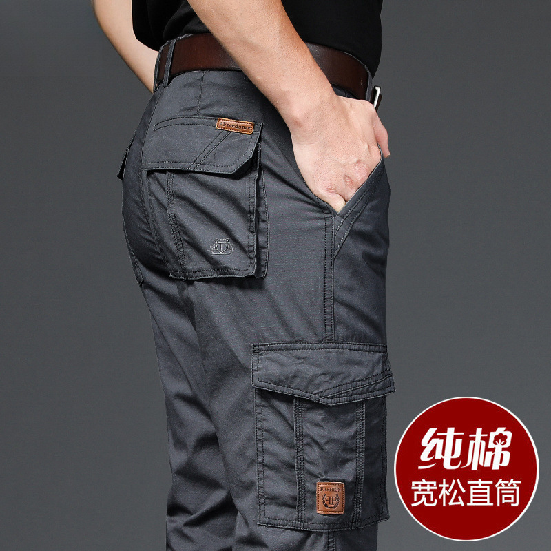 Wrangler Spring and Autumn Thick Cotton Work Pants for Men, Multi-Pocket, Wear-Resistant, New Straight Loose-Fit Casual Pants