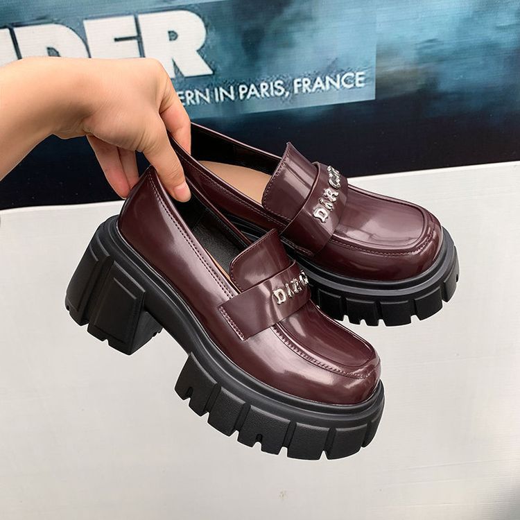 Giày da nữ mũi tròn siêu cao gót đế bánh mì phong cách casual — Màu đen, Màu đỏ rượu, Màu trắng chi tiết 13