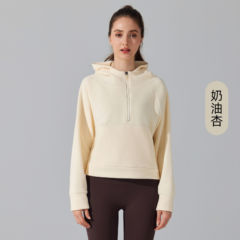 Otoño y invierno de lana de grano nuevo suelto con chaqueta de yoga encapuchada de lana con cremallera gruesa calentada abrigo deportivo casual versátil image 10