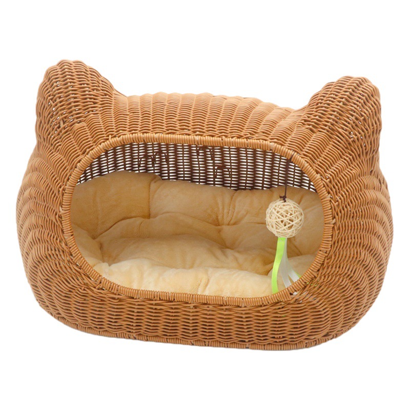 Lavable ratán gato nido cuatro estaciones universal gato jaula perrera suministros para mascotas tejido a mano semi-cerrado gato nido