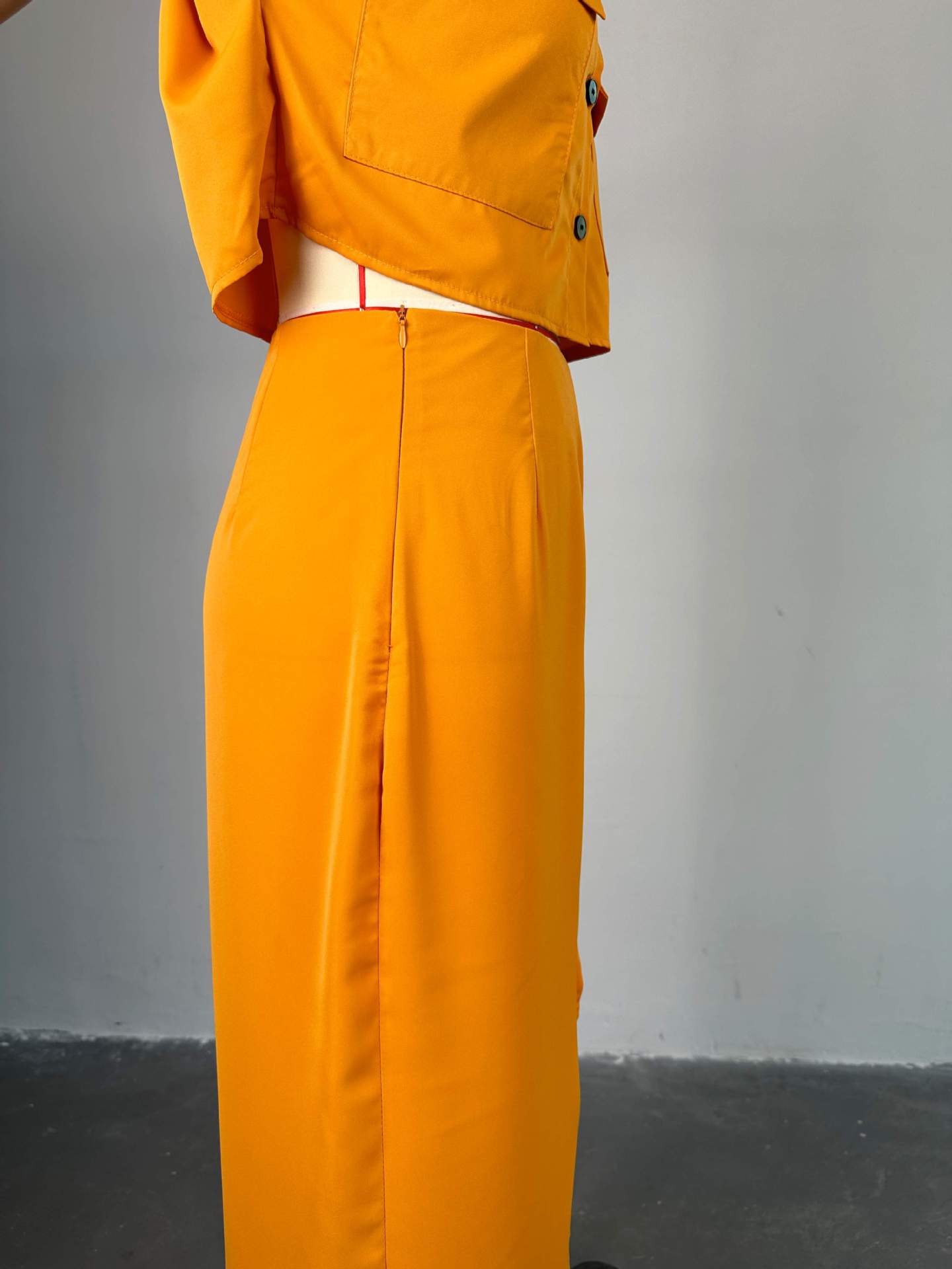 Women Clothing Summer Polo Collar Short Shirt Top Split Hip Skirt Set