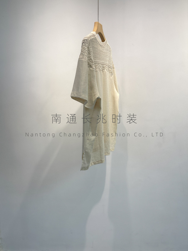 [侘寂美学]针梭拼重工苎麻宽松上衣女~镂空圆领肌理感/日系慵懒风|undefined