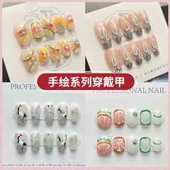High-end heavy-duty hand-painted phototherapy wearable nails collection detachable mid-length manicure finished products fake nails