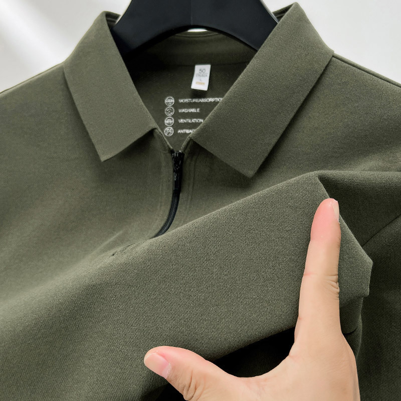 Mulberry Silk Long-sleeved T-shirt Men's Zipper Lapel Solona Men's Autumn and Winter New Polo Shirt Young and Middle-aged Top Mulberry Silk Long-sleeved T-shirt Men's Zipper Lapel Solona Men's Autumn and Winter New Polo Shirt Young and Middle-aged Top