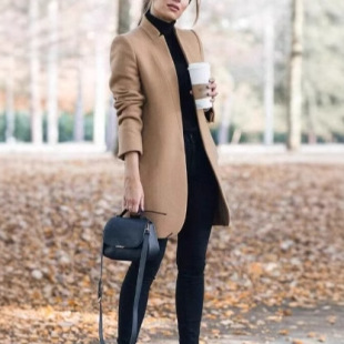 2025 Cross-Border Amazon European and American New Autumn and Winter Fashion Solid Color Stand Collar Popular Woolen Jacket