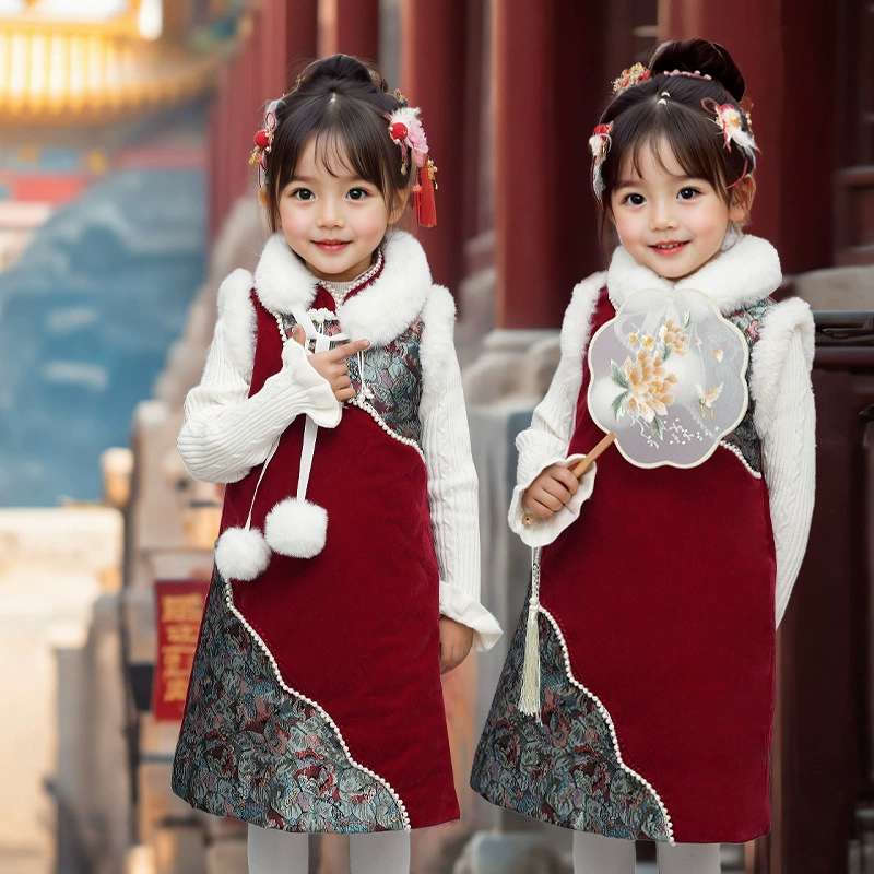 Новый год для девочек Cheongsam Новый китайский стиль