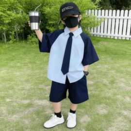 男童夏季套装儿童夏装拼接衬衫2026新款小童帅气男宝宝短袖男孩